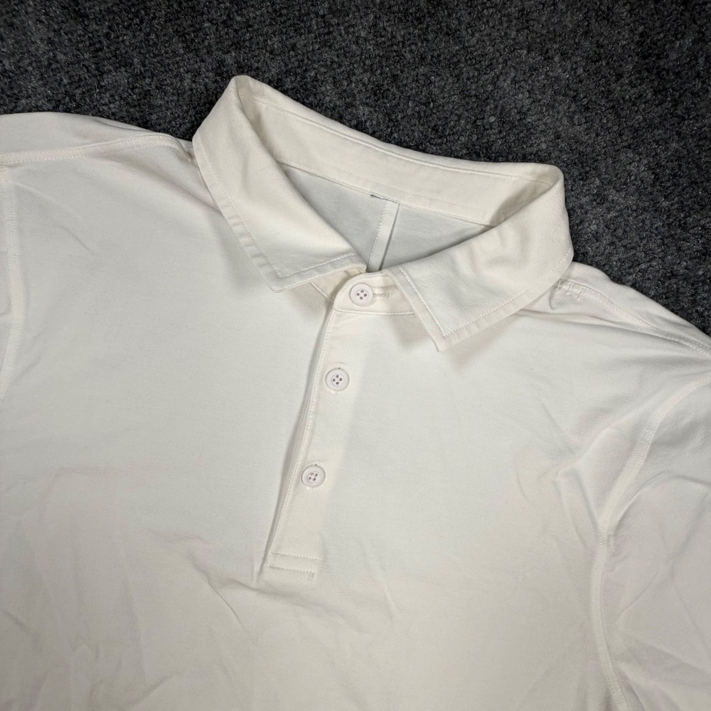 Lululemon Evolution Polo Shirt Mens Large White Short Sleeve Golf Athletic 0569